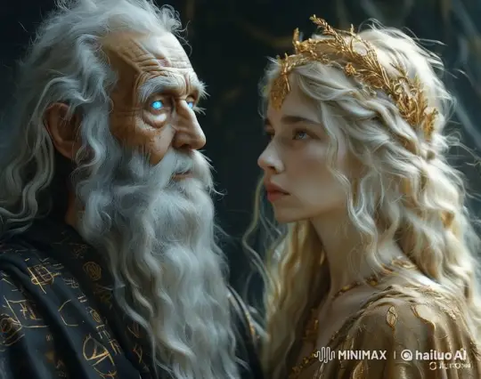 Elder God and Goddess in Ancient Temple: A Dramatic Encounter – AI Generated Video | Hailuo AI