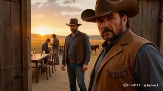 Cowboys Wait in Line, One Becomes Impatient – AI Generated Video | Hailuo AI