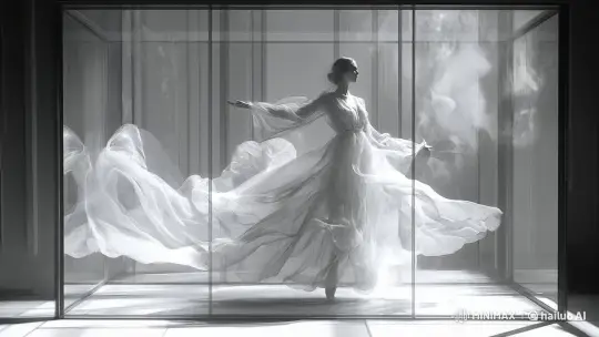 Dancer in Glass Room: Ethereal Grace and Fluid Motion – AI Generated Video | Hailuo AI