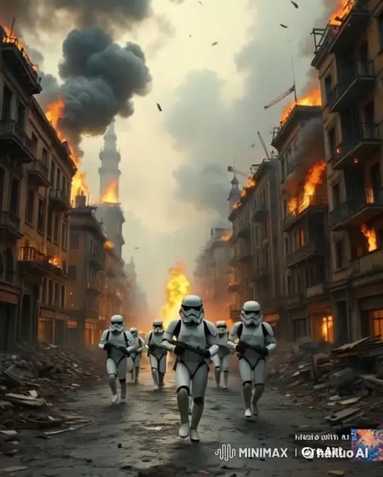 Stormtroopers Navigate Destroyed City Amid Chaos – AI Generated Video | Hailuo AI