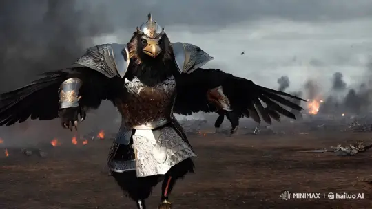 Giant Crow Warrior Charges in Ultra-Realistic Medieval Battle – AI Generated Video | Hailuo AI