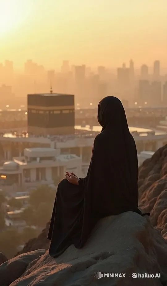 Mountain Peak Meditation with Kaaba View at Golden Hour – AI Generated Video | Hailuo AI