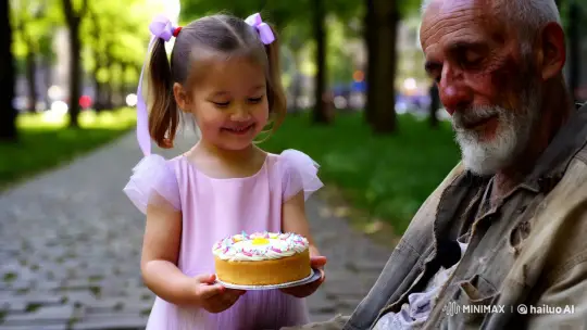 Child's Kindness in the Park: A Moment of Compassion – AI Generated Video | Hailuo AI