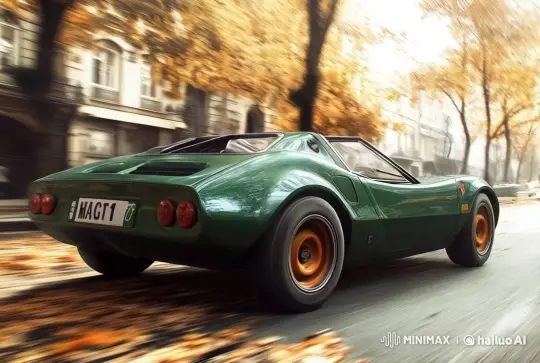 Sleek Sports Car Drives Through Autumn Cityscape – AI Generated Video | Hailuo AI