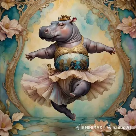 Adorable Hippo Performs Graceful Ballet in Whimsical Setting – AI Generated Video | Hailuo AI