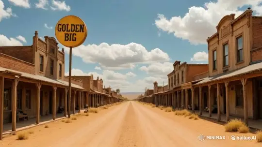 Exploration of Dusty Western Town and Hotel 'The Golden Bull' – AI Generated Video | Hailuo AI