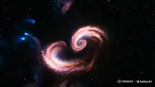 Cosmic Ballet: Two Galaxies' Dance Towards Collision – AI Generated Video | Hailuo AI