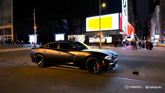Midnight in Downtown New York: Dodge Charger Amidst City Lights – AI Generated Video | Hailuo AI
