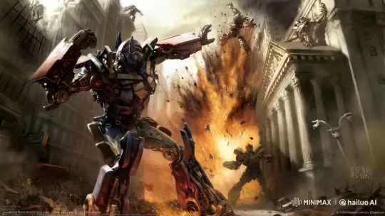 Transformer Prepares Plasma Attack Amidst Battle Chaos – AI Generated Video | Hailuo AI