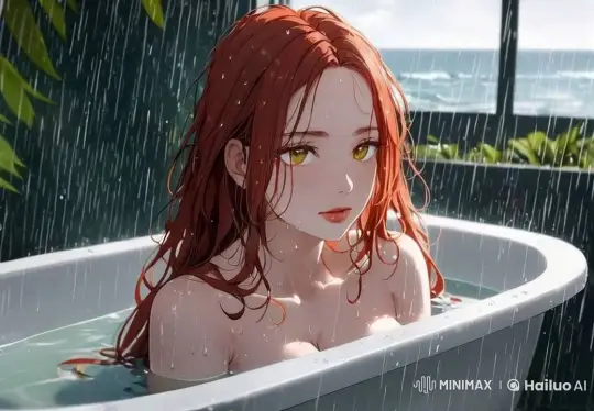 Red-haired Woman in Bathtub Amidst Nature's Calm – AI Generated Video | Hailuo AI