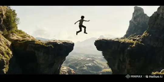 Boy Leaps Between Rocks, Camera Follows His Journey – AI Generated Video | Hailuo AI