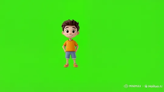 Animated Boy in Green Background with Cheerful Demeanor – AI Generated Video | Hailuo AI