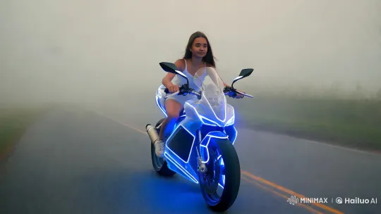 Transparent Superbike Glides Through Enchanted Mist – AI Generated Video | Hailuo AI