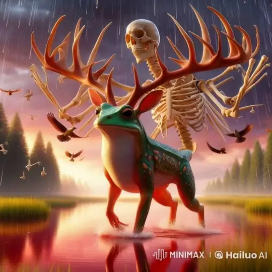 Surreal Dusk Landscape with Mythical Creature and Skeleton – AI Generated Video | Hailuo AI