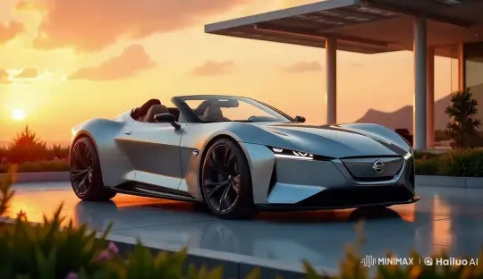Sports Car Moves Under Dramatic Sunset Sky – AI Generated Video | Hailuo AI