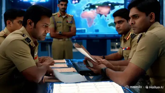 Indian Generals Plan for WW3 in Futuristic War Room – AI Generated Video | Hailuo AI