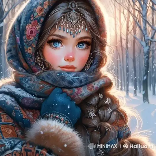Girl in Vibrant Winter Outfit Amidst Serene Snowy Forest – AI Generated Video | Hailuo AI