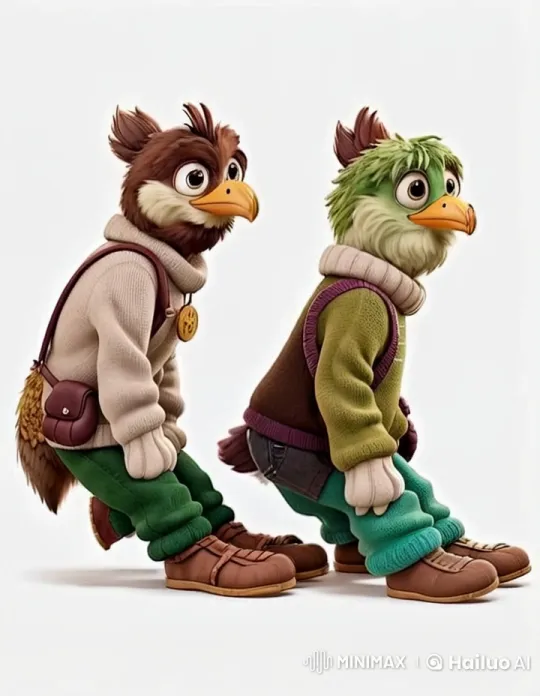 Animated Bird Characters in Friendly Stance – AI Generated Video | Hailuo AI