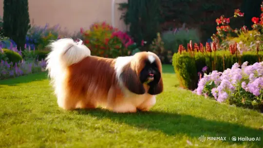 Shin Tzu in Serene Garden: Captured in Slow-Motion Elegance – AI Generated Video | Hailuo AI