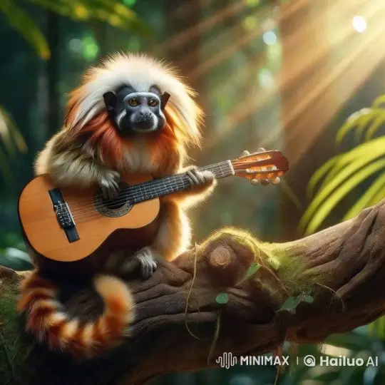 Tamarin Monkey Strums Guitar in Enchanted Jungle – AI Generated Video | Hailuo AI