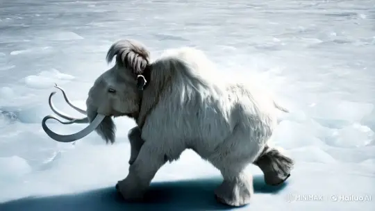 Majestic Woolly Mammoth in Motion on Icy Landscape – AI Generated Video | Hailuo AI