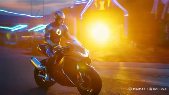 High Aesthetic Cinematic Scene with Meta-Human and Futuristic Motorcycle – AI Generated Video | Hailuo AI