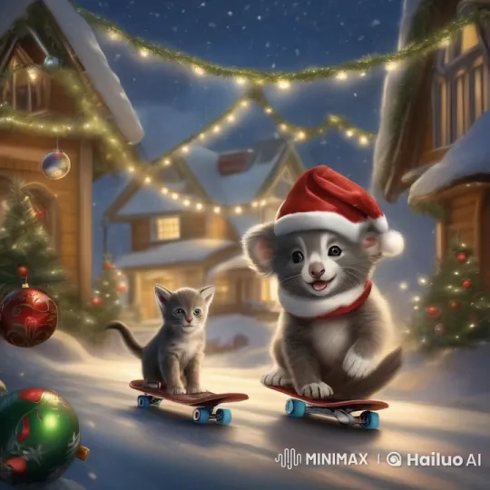 Baby Animals Skate on Christmas Eve Main Road – AI Generated Video | Hailuo AI