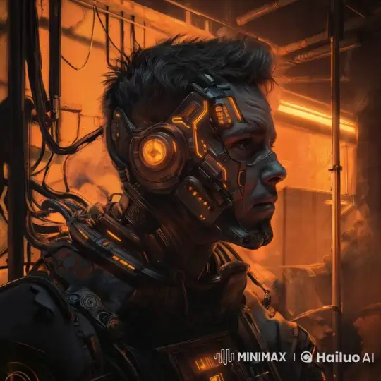 Angry Person in Futuristic Mech Suit Amidst Glowing Technology – AI Generated Video | Hailuo AI