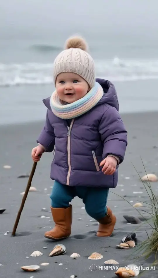 Cozy Baby at Tranquil Seashore – AI Generated Video | Hailuo AI