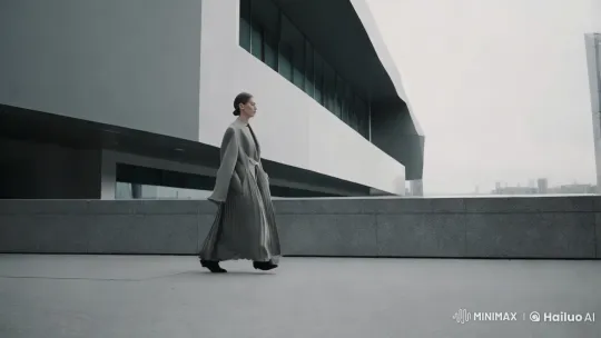 Elegant Walker in Modern Minimalist Urban Landscape – AI Generated Video | Hailuo AI