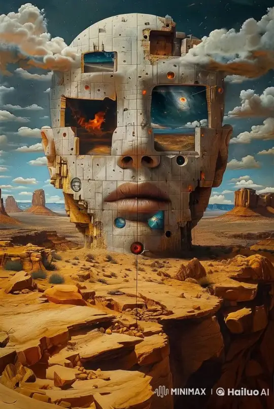 Surreal Stone Face: Cosmic Desert Serenity – AI Generated Video | Hailuo AI