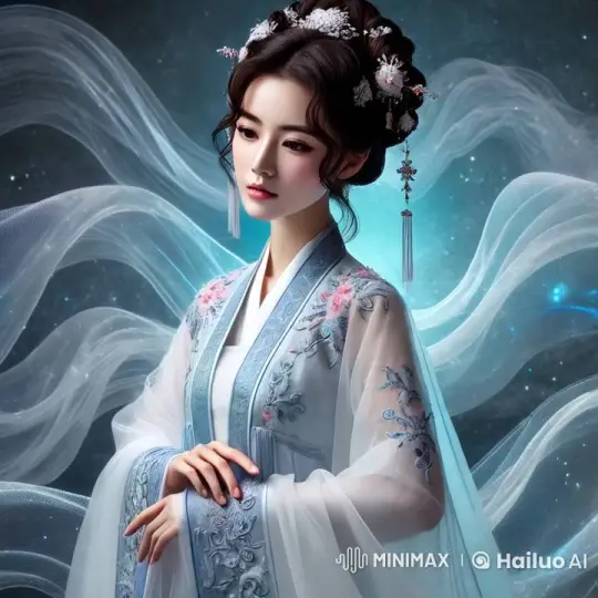 Graceful Woman in Blue Amidst Starlit Serenity – AI Generated Video | Hailuo AI