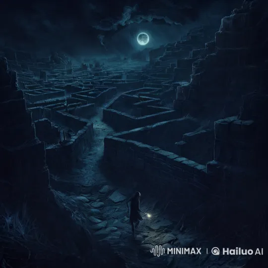 Eerie Maze Chase: Lone Runner Navigates by Night – AI Generated Video | Hailuo AI