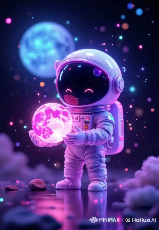 Astronaut Admires Floating Moon in Enchanted Space – AI Generated Video | Hailuo AI