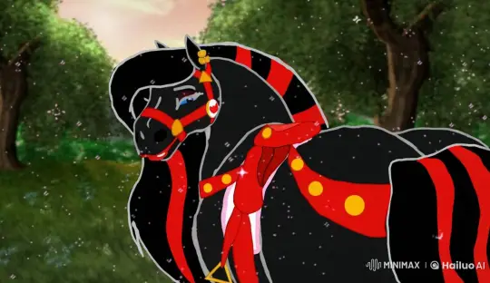 Royal Black Horse in Tranquil Forest Setting – AI Generated Video | Hailuo AI