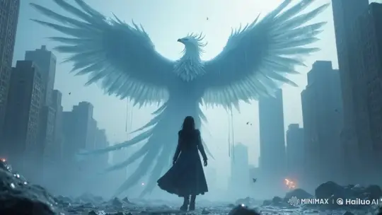 Mystical Phoenix Rises Amidst Urban Ruins – AI Generated Video | Hailuo AI