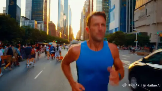 Athlete Sprinting Through City Streets in Slow Motion – AI Generated Video | Hailuo AI