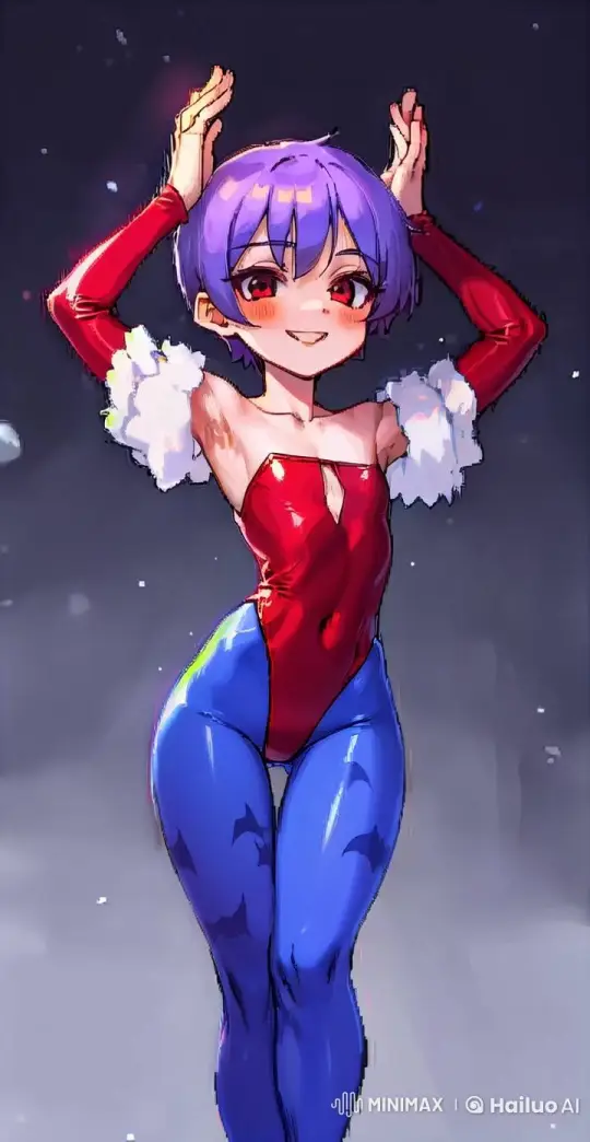 Confident Girl in Red and Blue Costume Delivers Captivating Dance Performance – AI Generated Video | Hailuo AI
