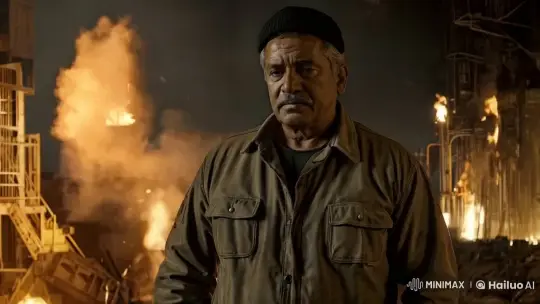 Man Resists Industrial Inferno: Cinematic Realism Masterpiece – AI Generated Video | Hailuo AI