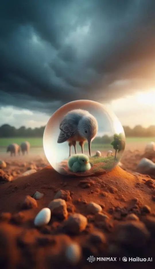 Bird and Chick in a Sphere: A Serene Scene – AI Generated Video | Hailuo AI