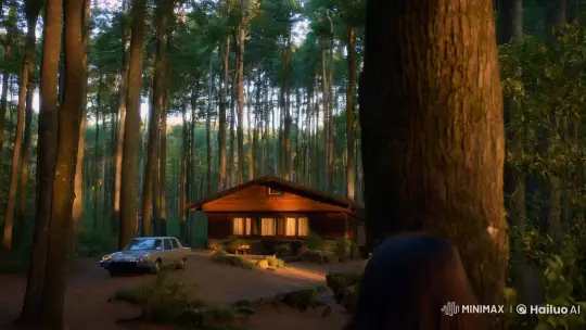 Rustic Bungalow Amidst Forest Captured in Cinematic Zoom – AI Generated Video | Hailuo AI