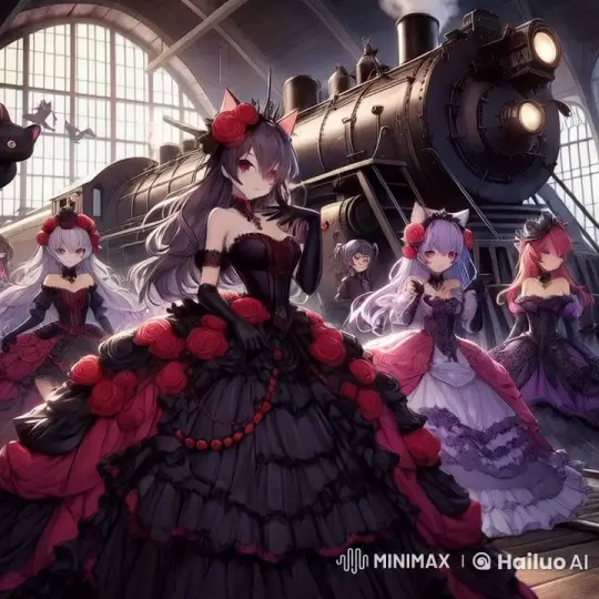 Enigmatic Women in Ballgowns at Steam Engine Station – AI Generated Video | Hailuo AI