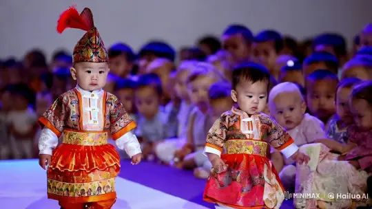 Infant Models Showcase Indonesian Culture on Catwalk – AI Generated Video | Hailuo AI