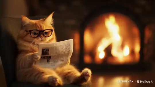 Ginger Cat Reading by Cozy Fireplace – AI Generated Video | Hailuo AI