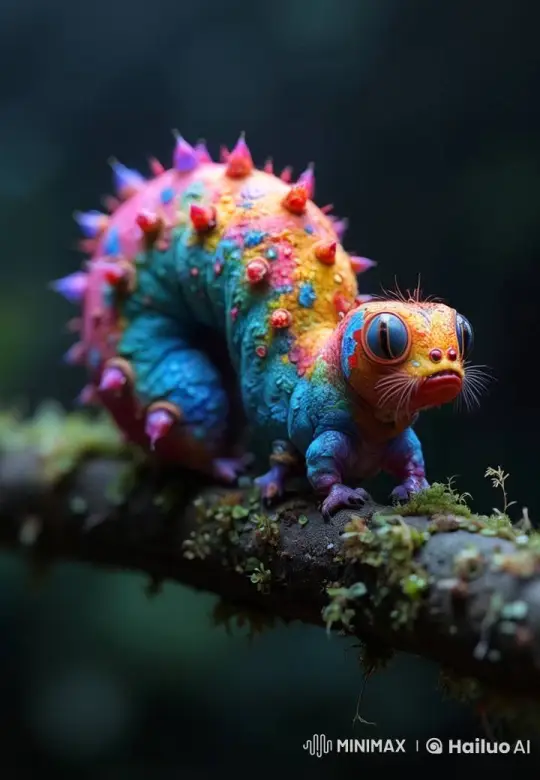Cinematic Walk of a Colorful Spiked Creature – AI Generated Video | Hailuo AI