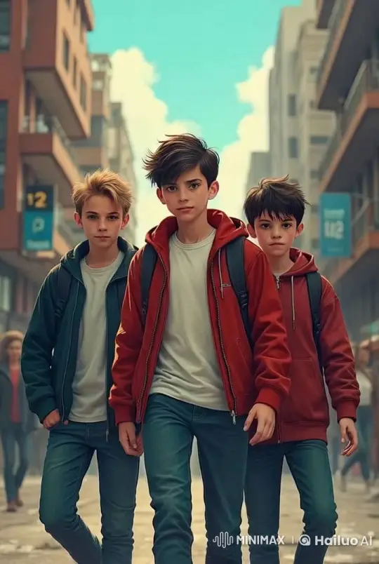 Boys Walk Confidently Through Bustling City Street – AI Generated Video | Hailuo AI