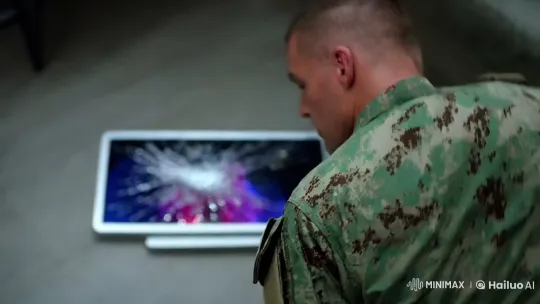 Soldier Destroys Cracked iMac in Dramatic Scene – AI Generated Video | Hailuo AI