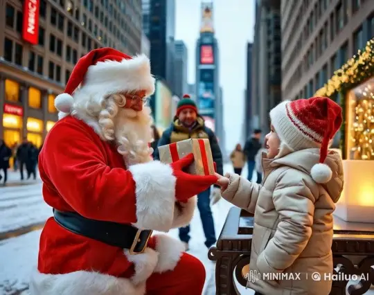 Santa Delivers Joy to Joyful Child on Christmas Street – AI Generated Video | Hailuo AI
