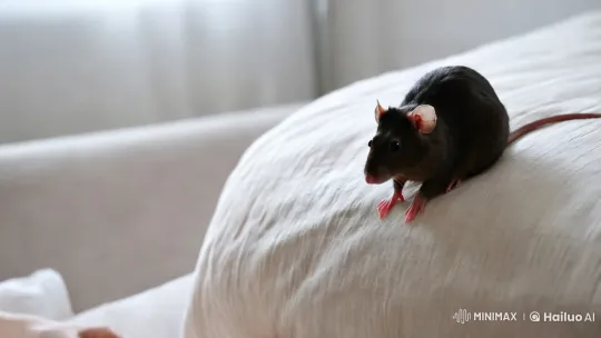 Tranquil Moment: Woman and Rat Bonding on Bed – AI Generated Video | Hailuo AI