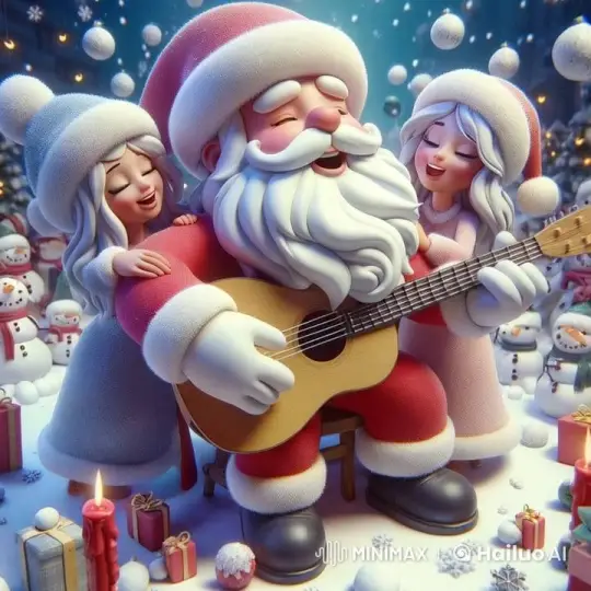 Festive Santa Plays Guitar with Snow Maidens – AI Generated Video | Hailuo AI